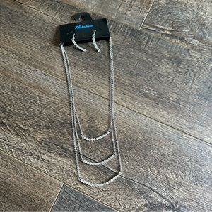 Rainbow New With Tags Faux Diamond Necklace and Earring Set Costume Jewelry